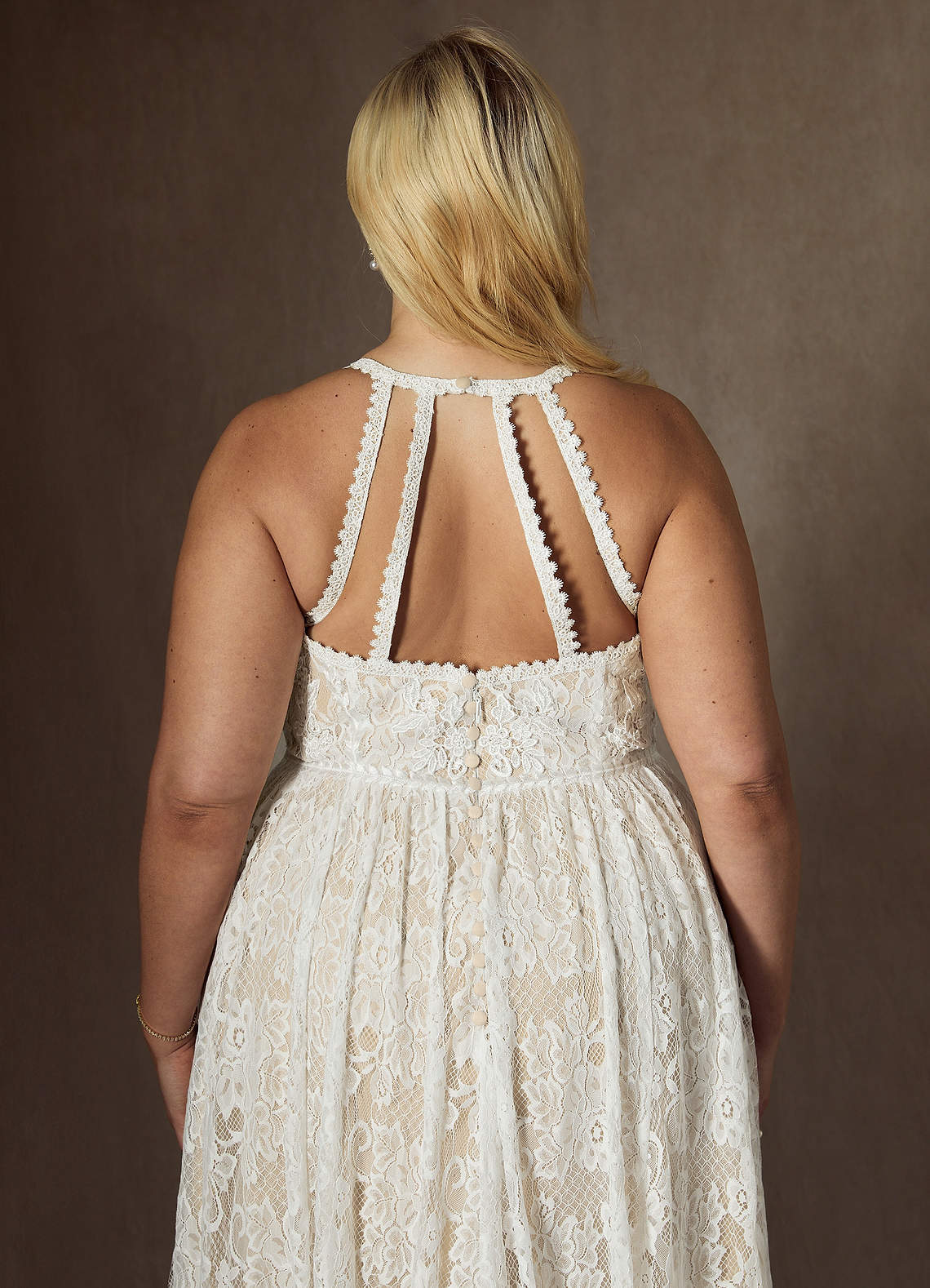 elyessen  Diamond White Champagne A-Line Lace Dress