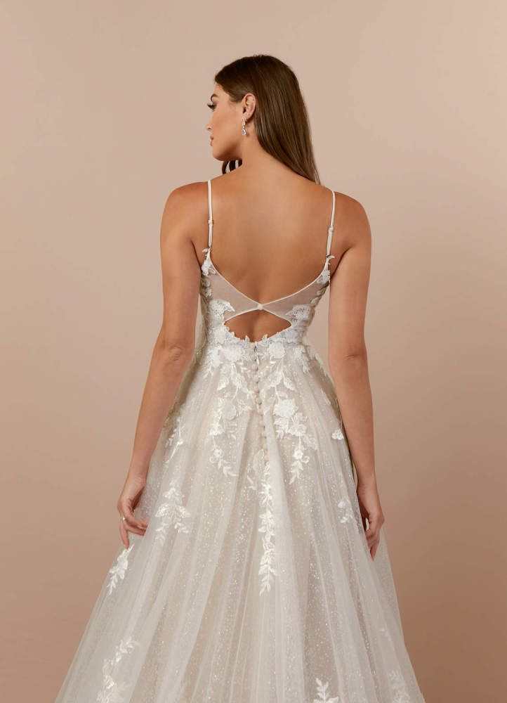 elyessen  Diamond White A-Line V-Neck Lace Tulle Dress