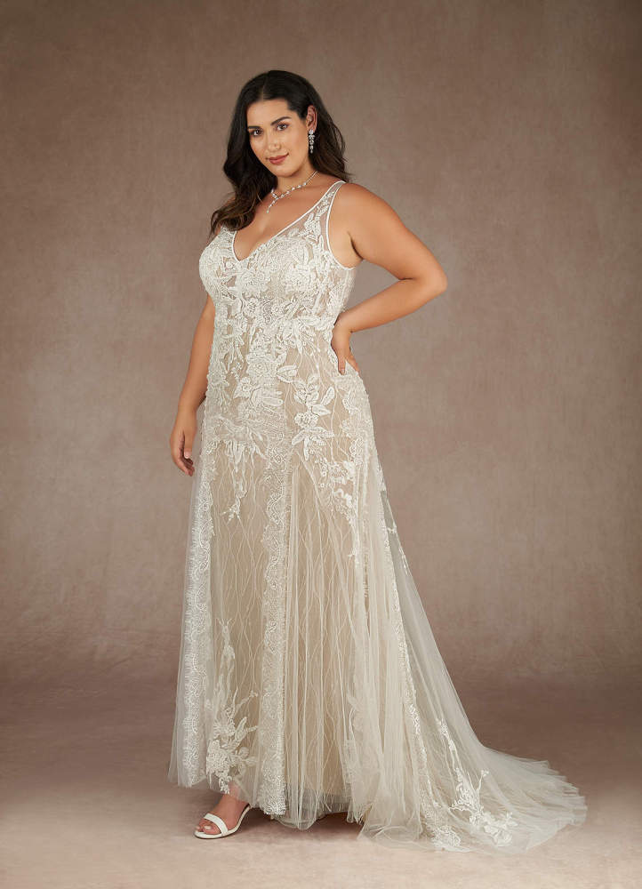 elyessen  Diamond White Champagne Mermaid Sequins Tulle Dress