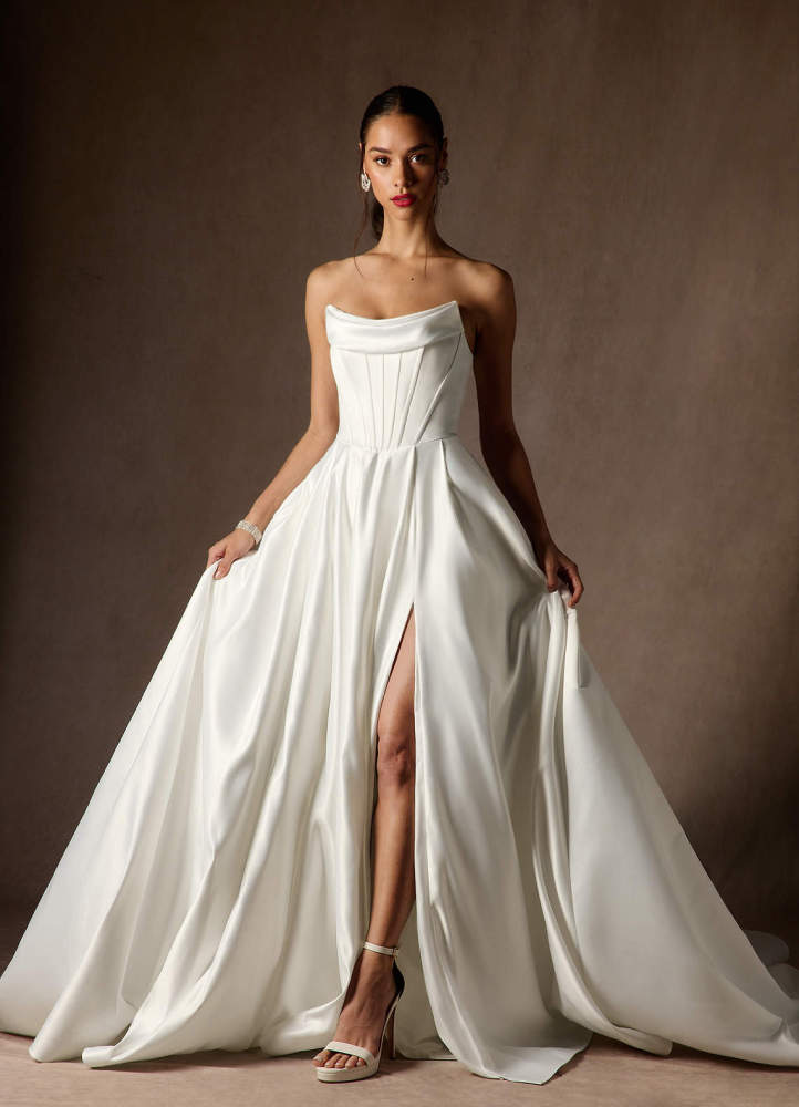 elyessen Katalina Diamond White Ball-Gown Strapless Satin Dress