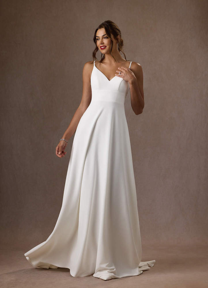 elyessen Xena Stretch Diamond White A-Line V-Neck Sequins Stretch Crepe Dress