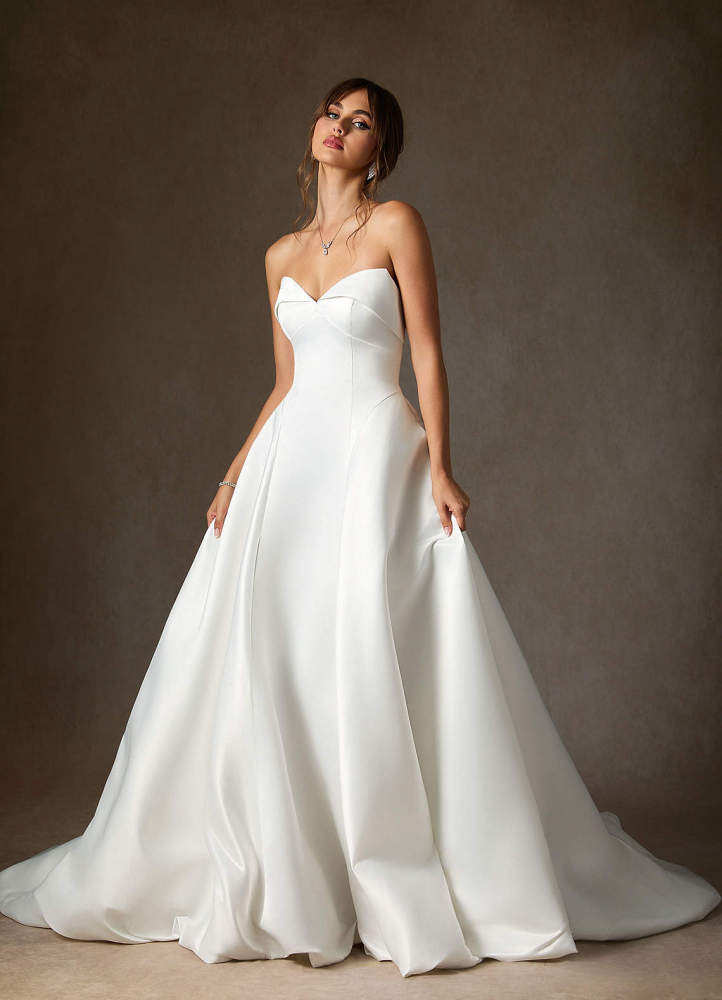 elyessen Junessa Diamond White A-Line Strapless Satin Dress