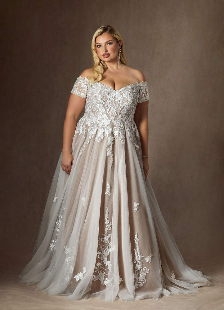elyessen  Diamond White Ball-Gown Off the Shoulder Tulle Dress