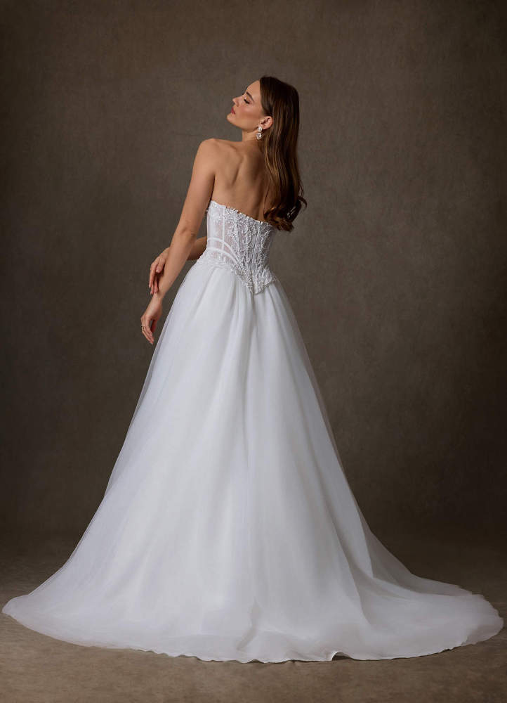 elyessen Ione Diamond White A-Line Strapless Lace Dress