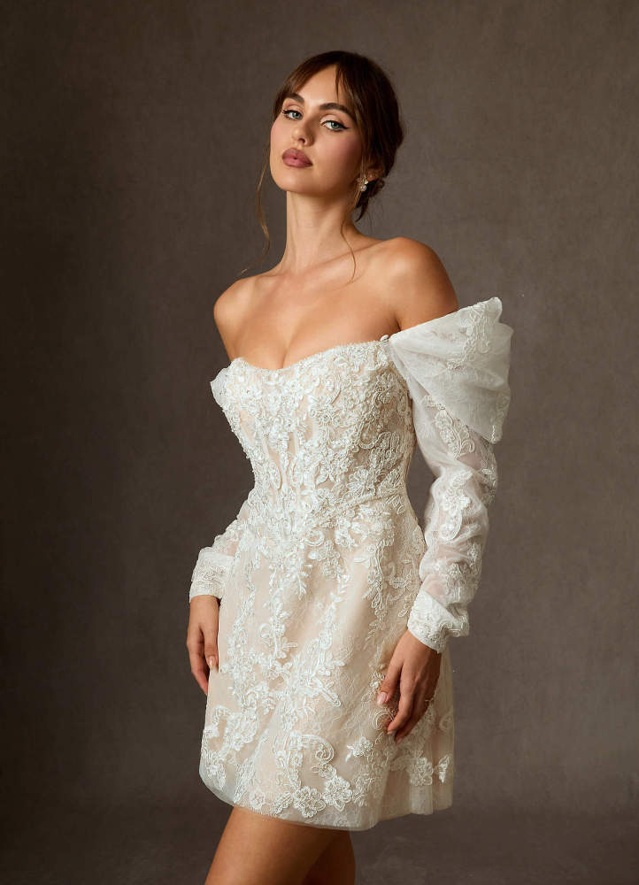 elyessen Winter Diamond White A-Line Strapless Lace Dress