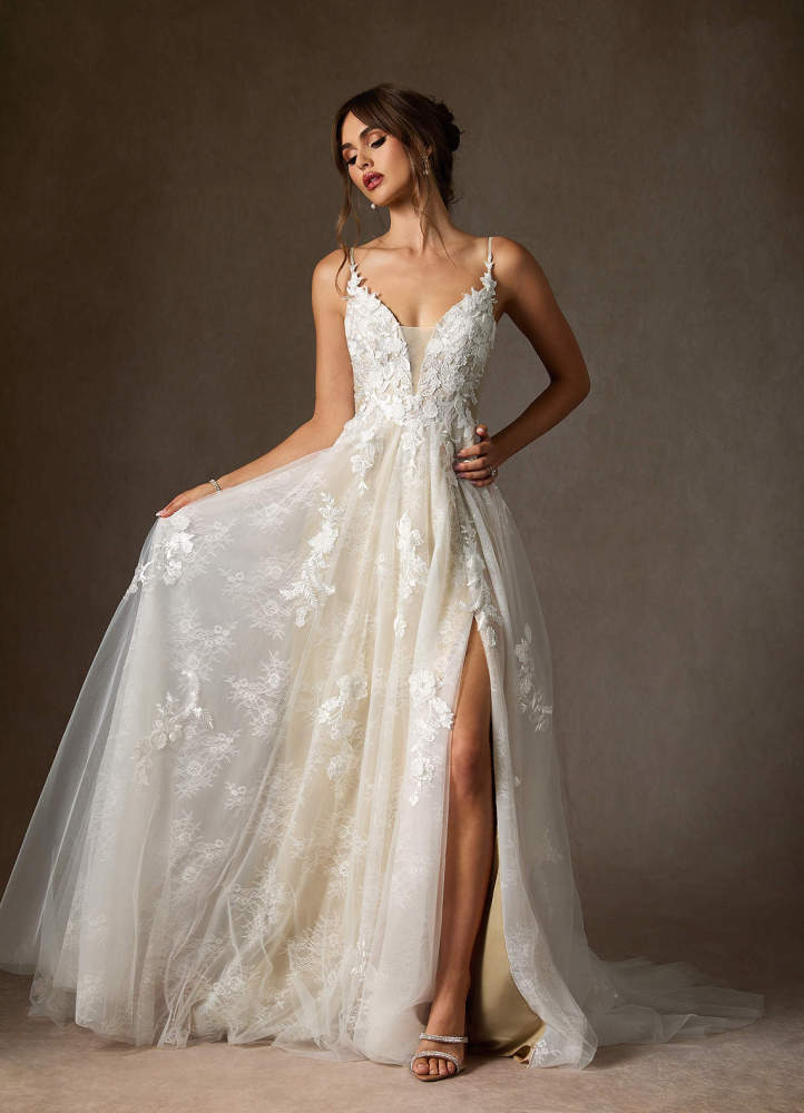 elyessen  Diamond White A-Line Lace Tulle Dress