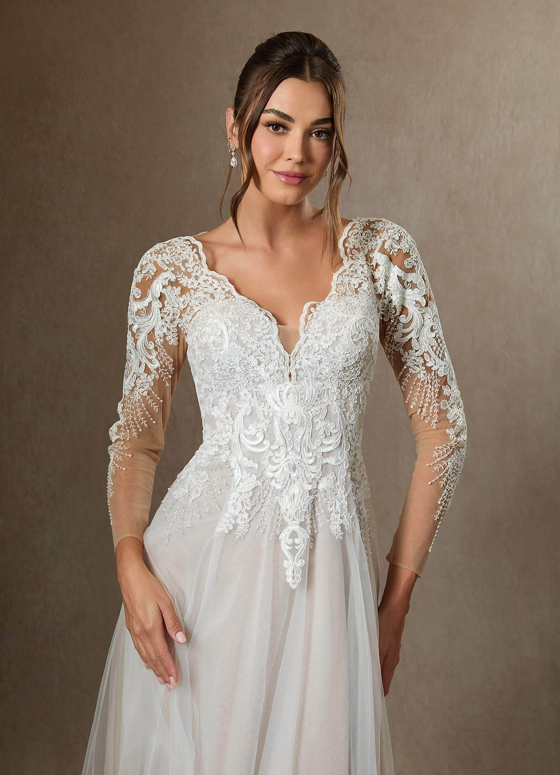 elyessen Essy Diamond White A-Line V-Neck Sequins Tulle Dress