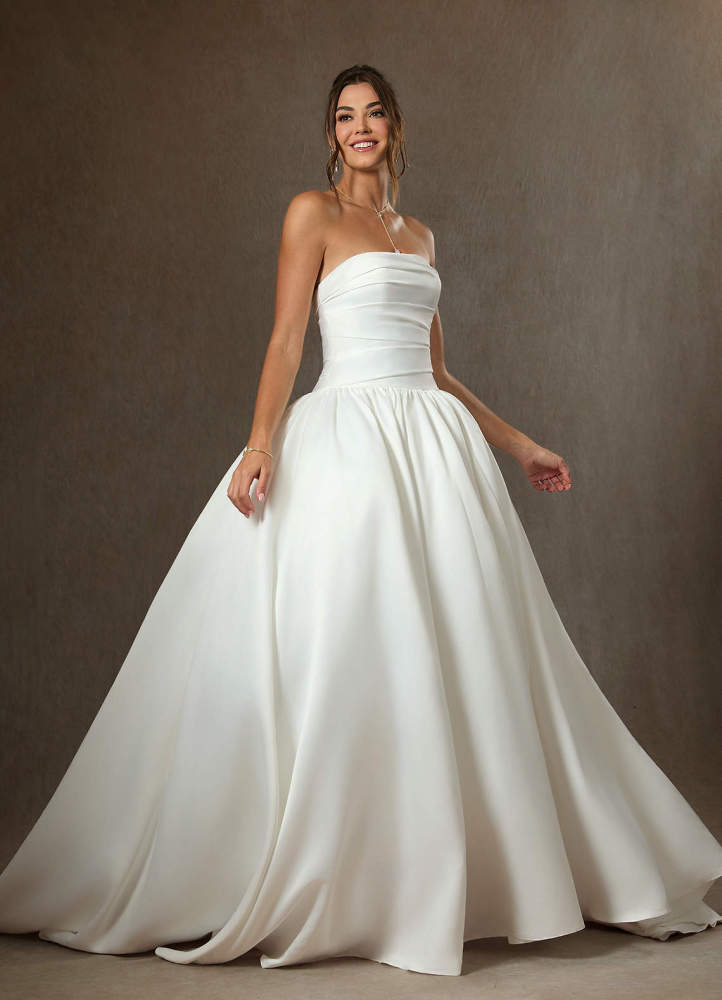 elyessen Lucinda Diamond White Ball-Gown Strapless Matte Satin Dress