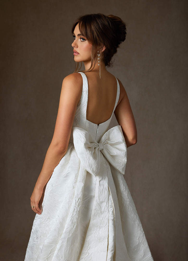 elyessen  Diamond White Ball-Gown with Pockets Floral Jacquard Dress