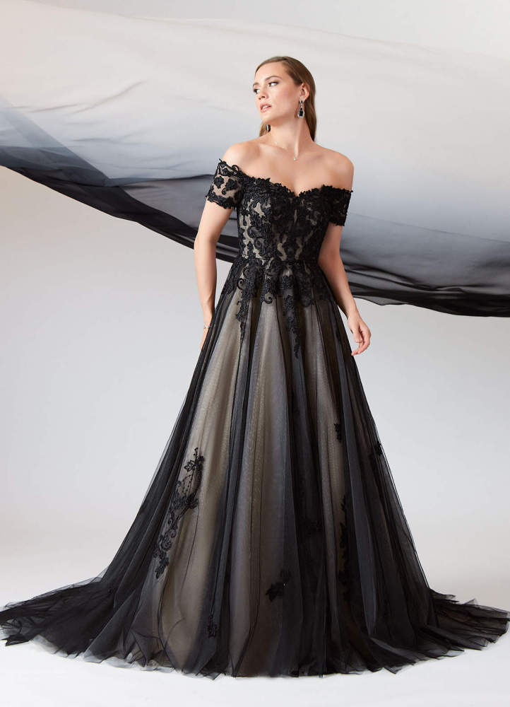 elyessen  Diamond White Ball-Gown Off the Shoulder Tulle Dress