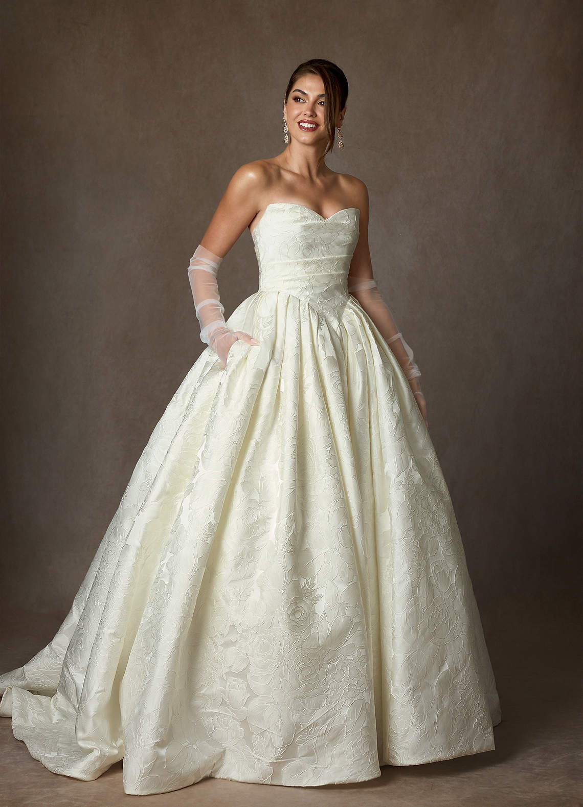 elyessen Celestia Diamond White Ball-Gown Strapless Floral Jacquard Dress