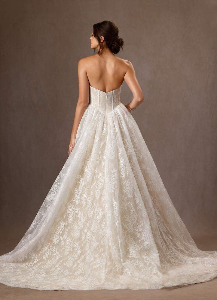 elyessen  Diamond White Ball-Gown Strapless Lace Dress