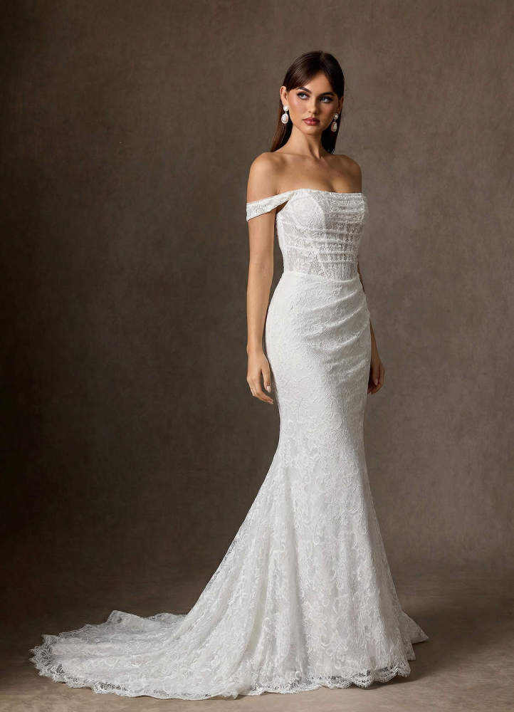 elyessen Idalis Diamond White Mermaid Lace Dress