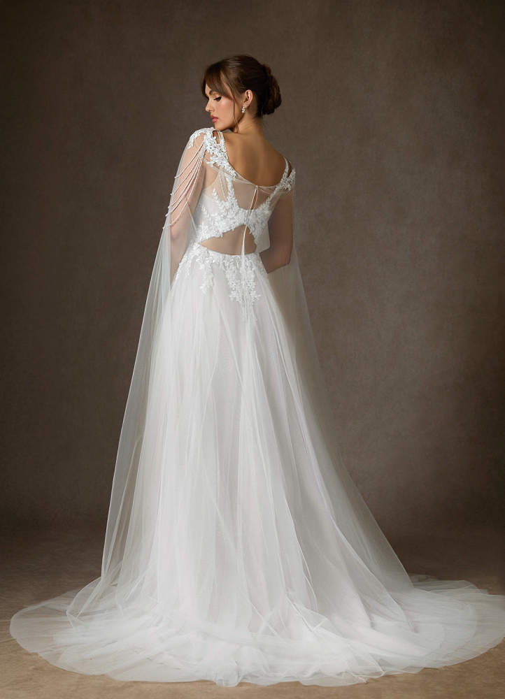 elyessen Goddess Two-Piece Diamond White A-Line V-Neck Sequins Tulle Dress