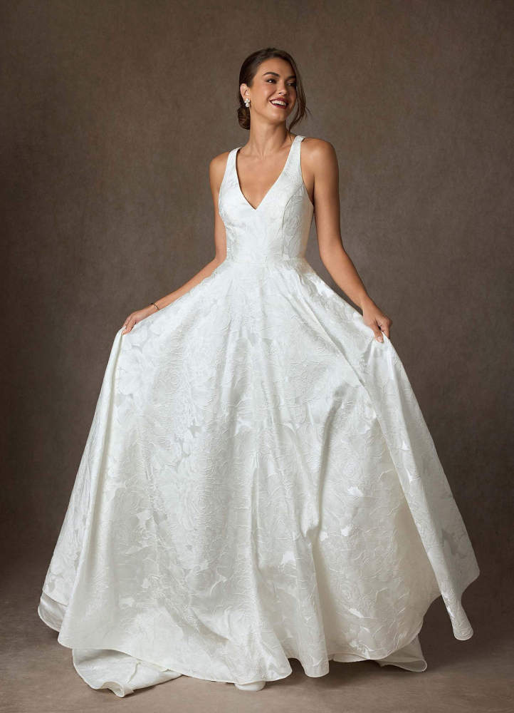 elyessen Olivette Diamond White Ball-Gown Strap Floral Jacquard Dress