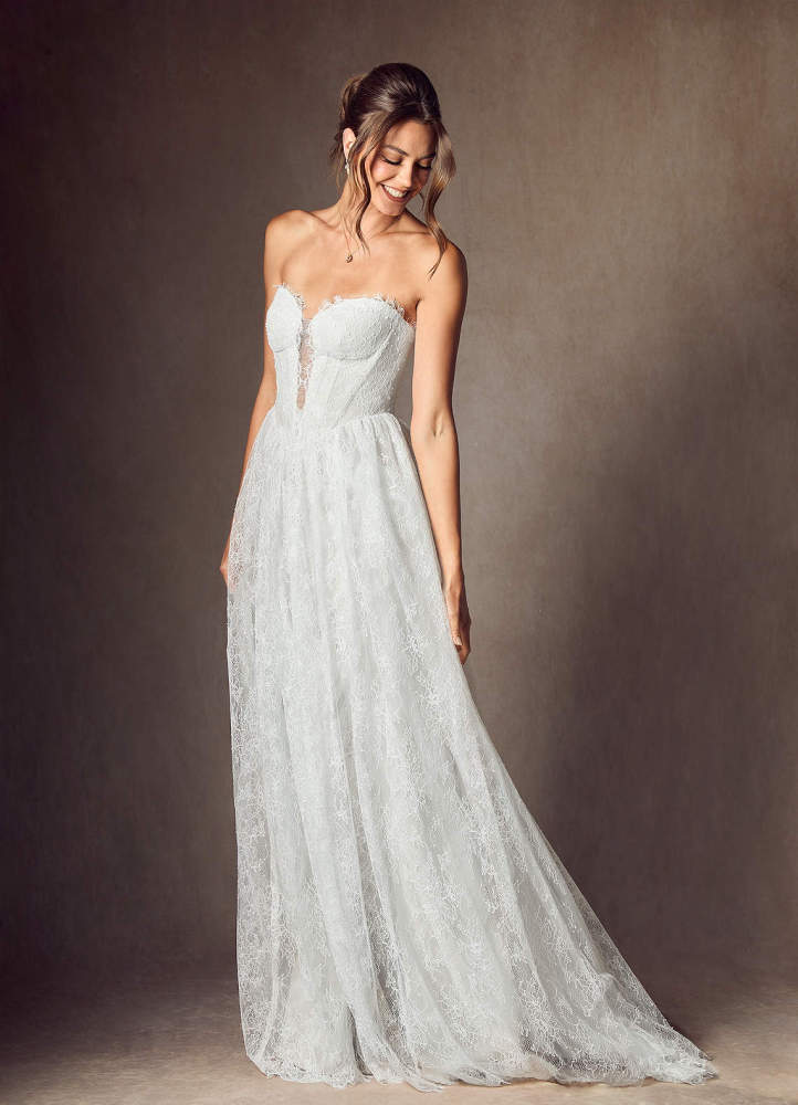 elyessen Lorena Diamond White A-Line Strapless Lace Dress