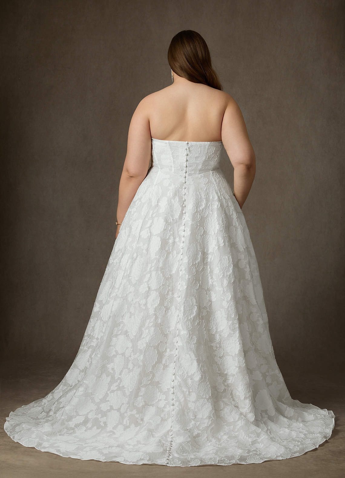 elyessen Meadow Diamond White Ball-Gown Strapless Floral Burnout Jacquard Dress