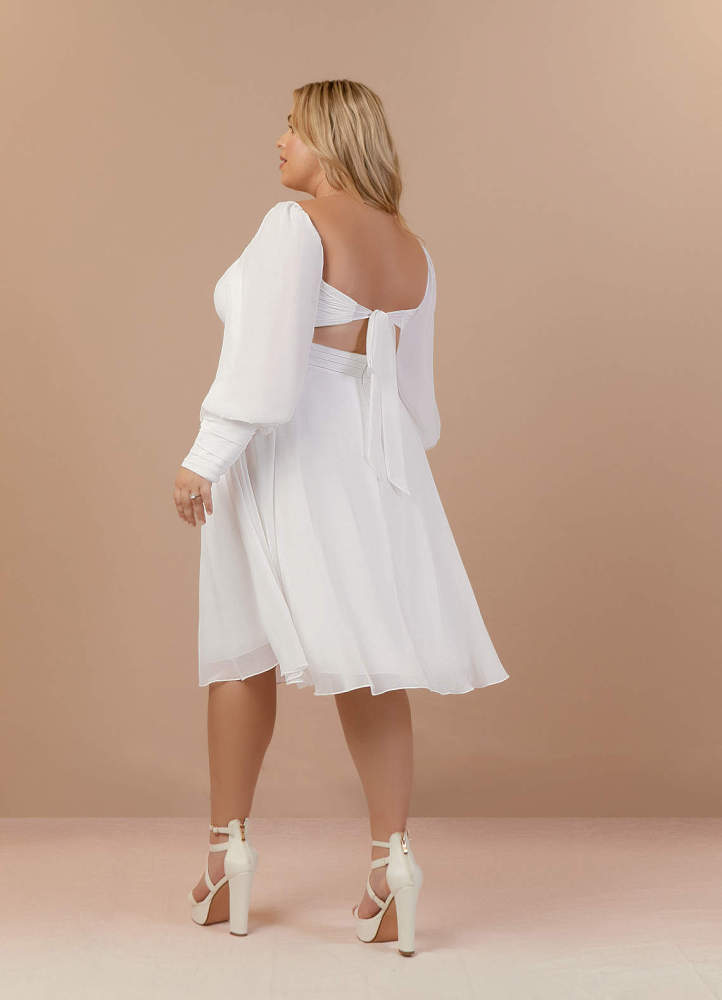 elyessen Delfina Diamond White A-Line V-Neck Pleated Chiffon Dress