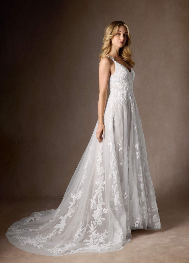 elyessen Delaina Diamond White A-Line V-Neck Sequins Tulle Dress