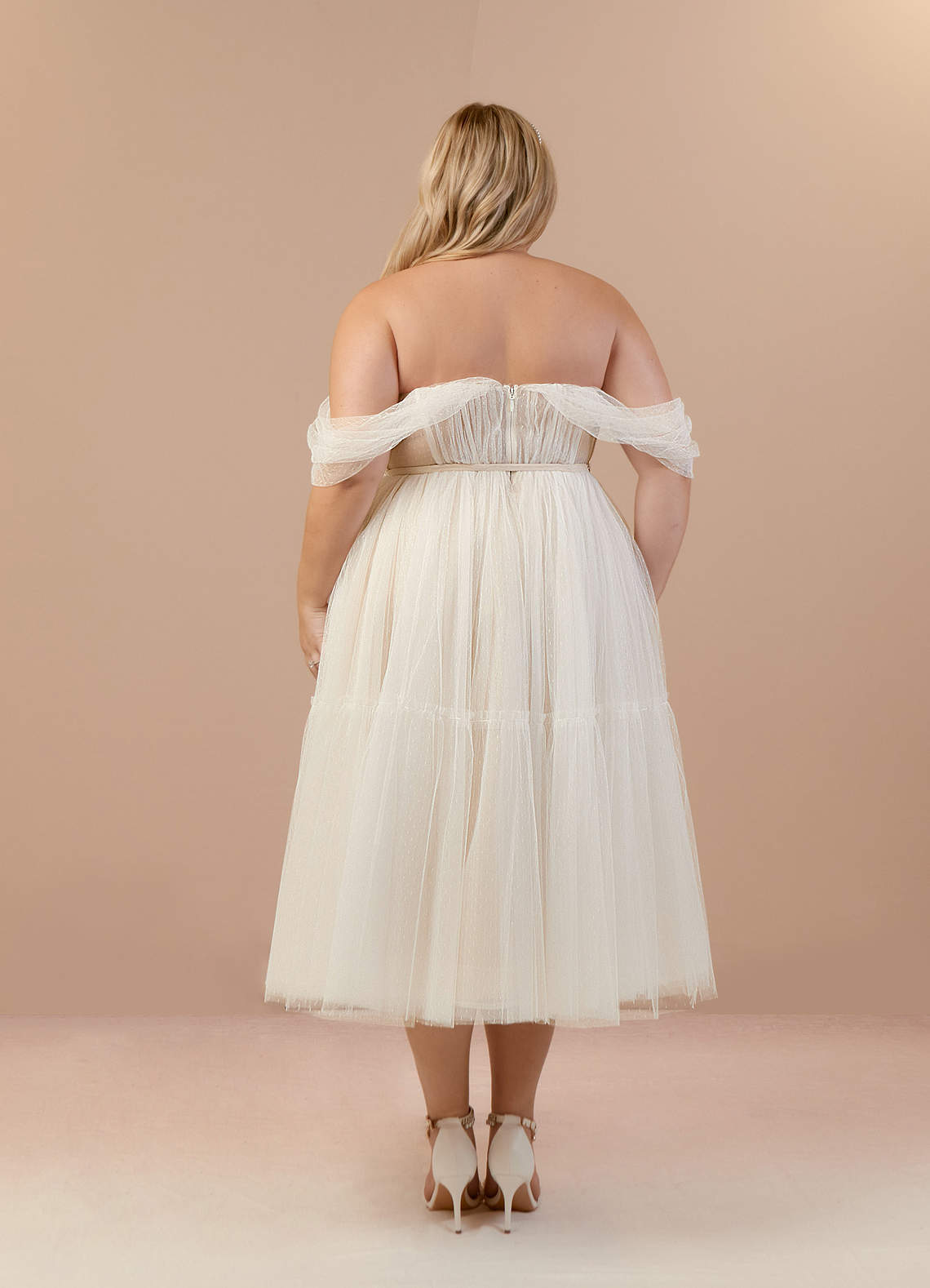 elyessen Vienna Diamond White Champagne A-Line Off-The-Shouler Tulle Dress