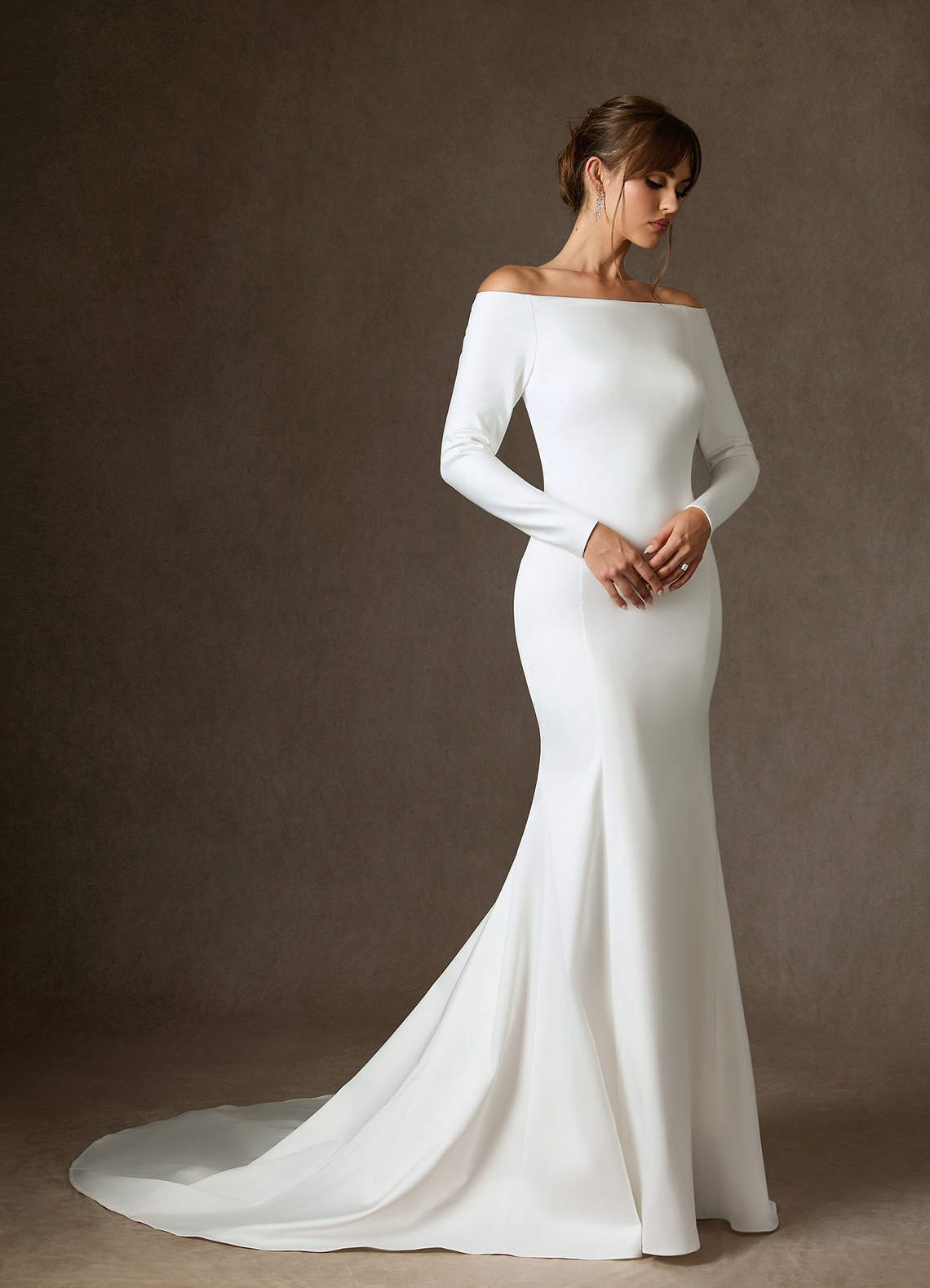 elyessen Marlin Free pannier Diamond White Mermaid Off the Shoulder Satin Dress