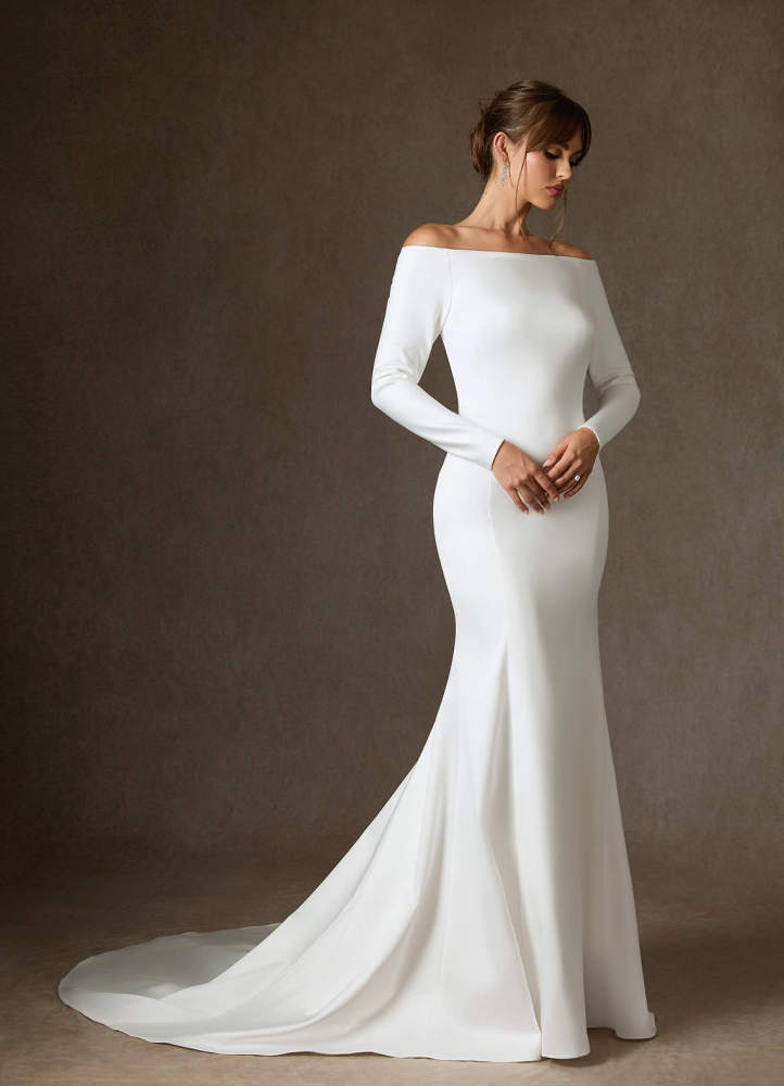 elyessen Marlin Free pannier Diamond White Mermaid Off the Shoulder Satin Dress