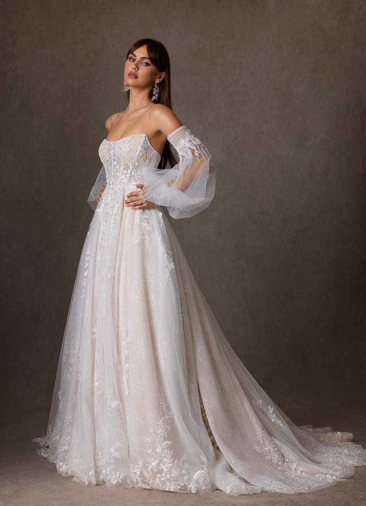 elyessen Two-Piece Diamond White Ball-Gown Strapless Lace Dress