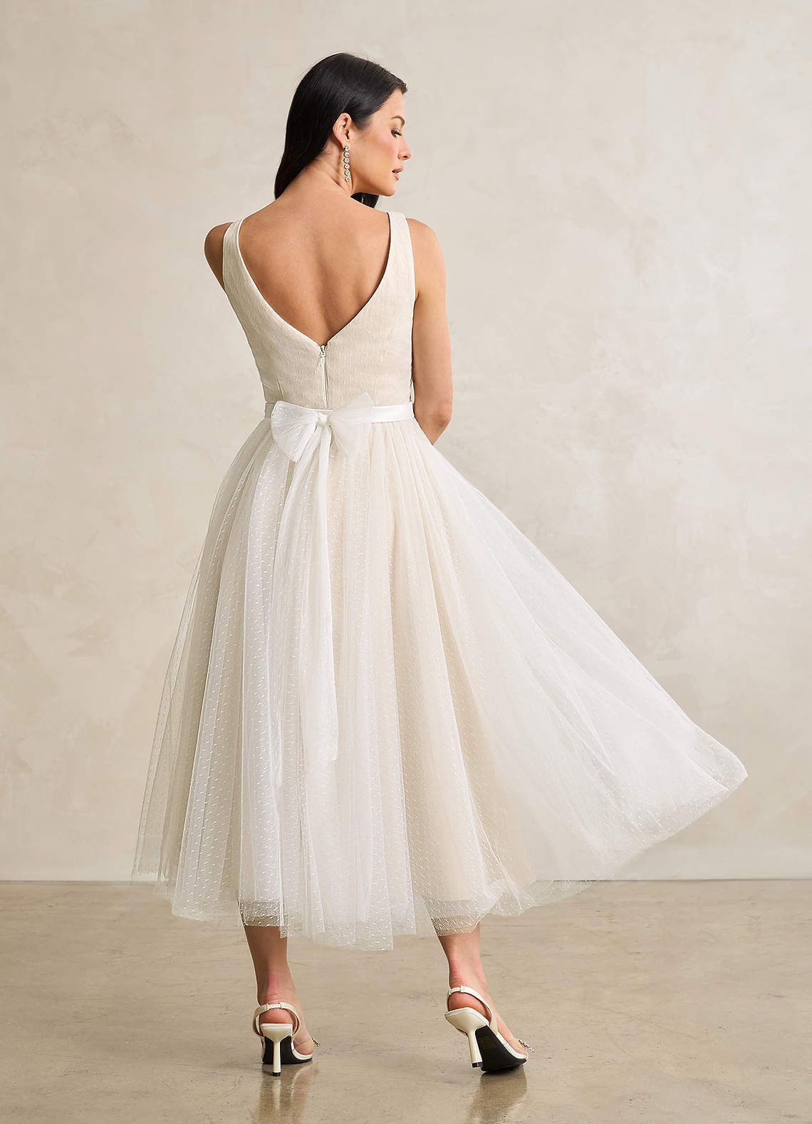 elyessen Windsor Diamond White A-Line Bow Tulle Dress