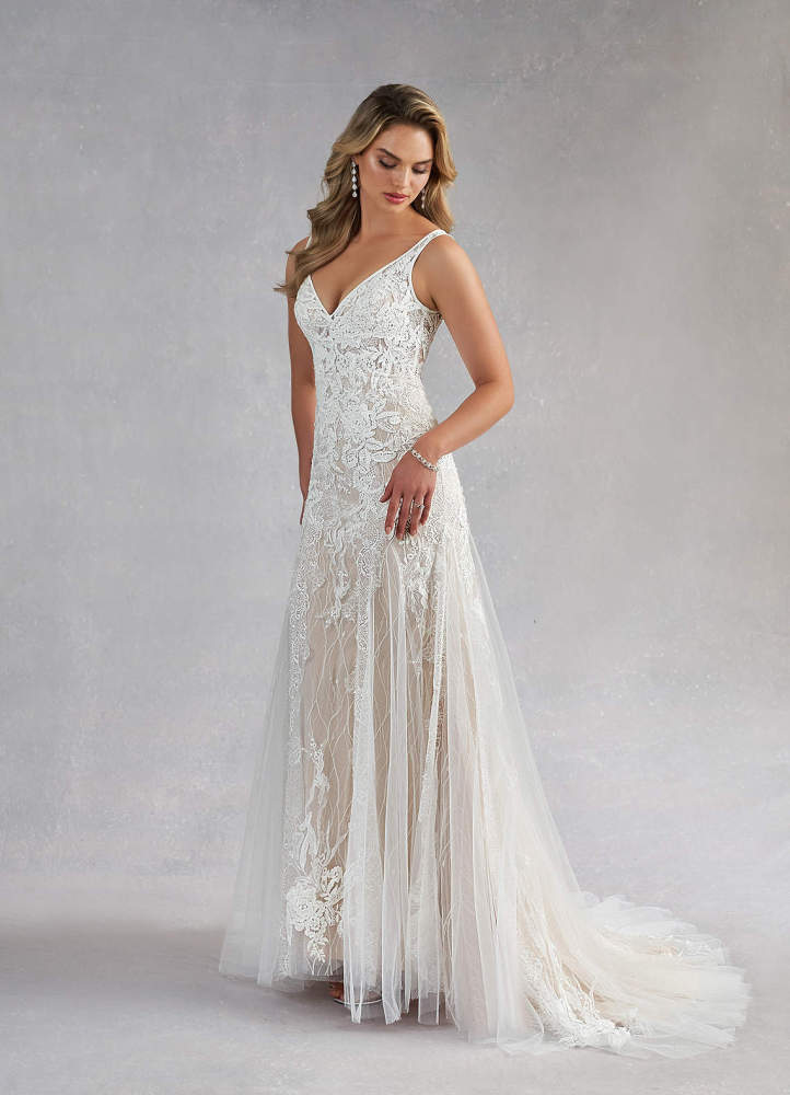 elyessen Konstantin Diamond White Champagne Mermaid Sequins Tulle Dress
