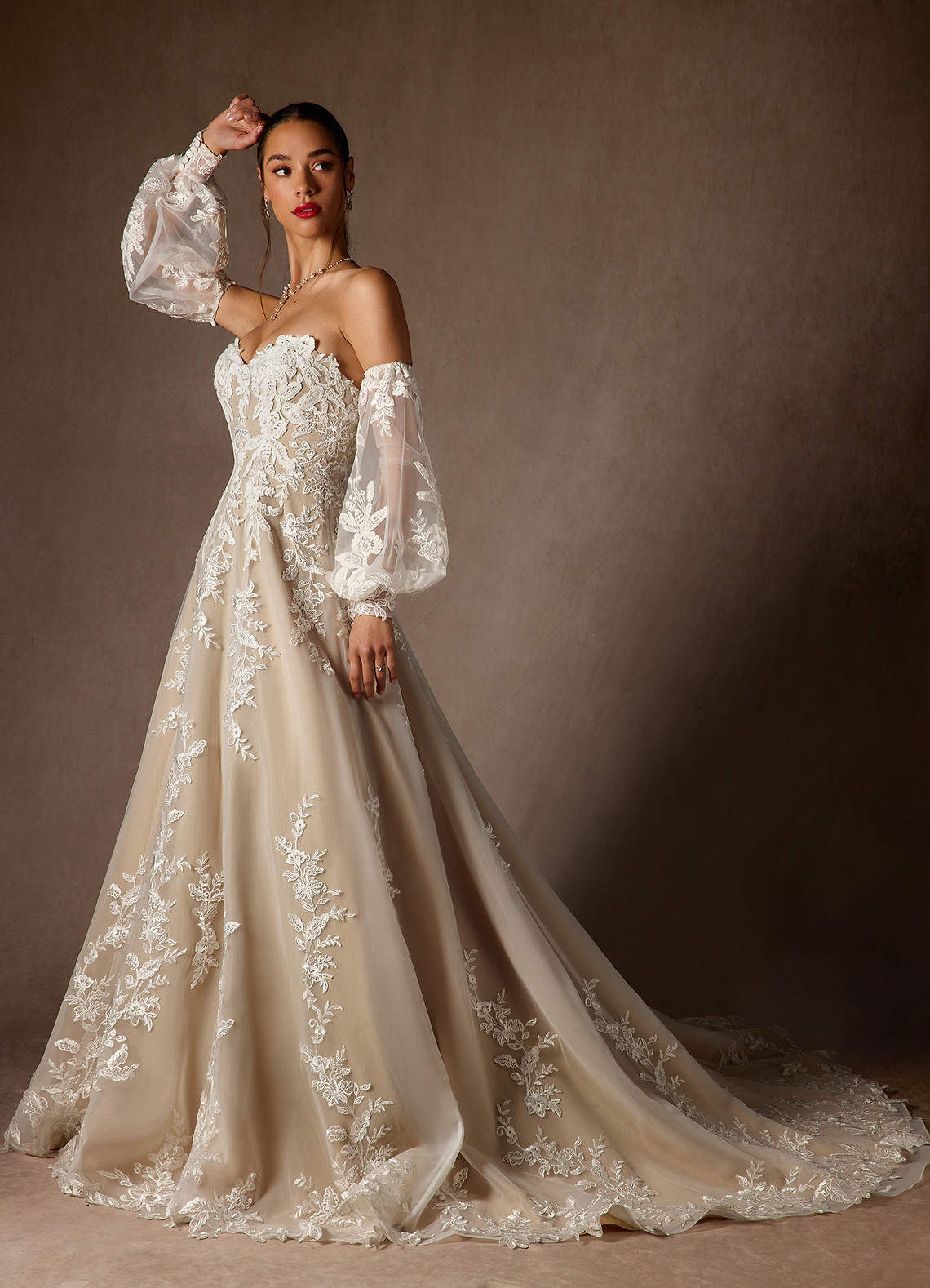 elyessen  Diamond White Ball-Gown Strapless Lace Dress