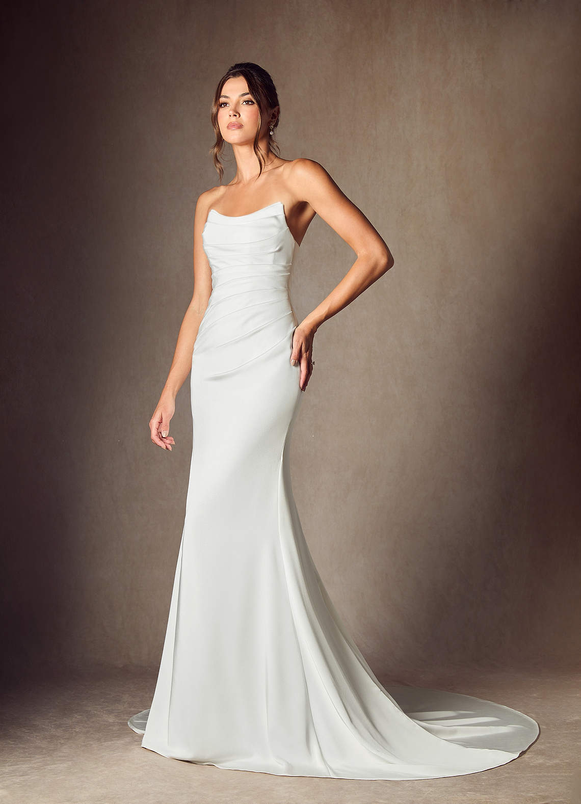 elyessen Elyse Diamond White Mermaid Strapless Crepe Back Satin Dress