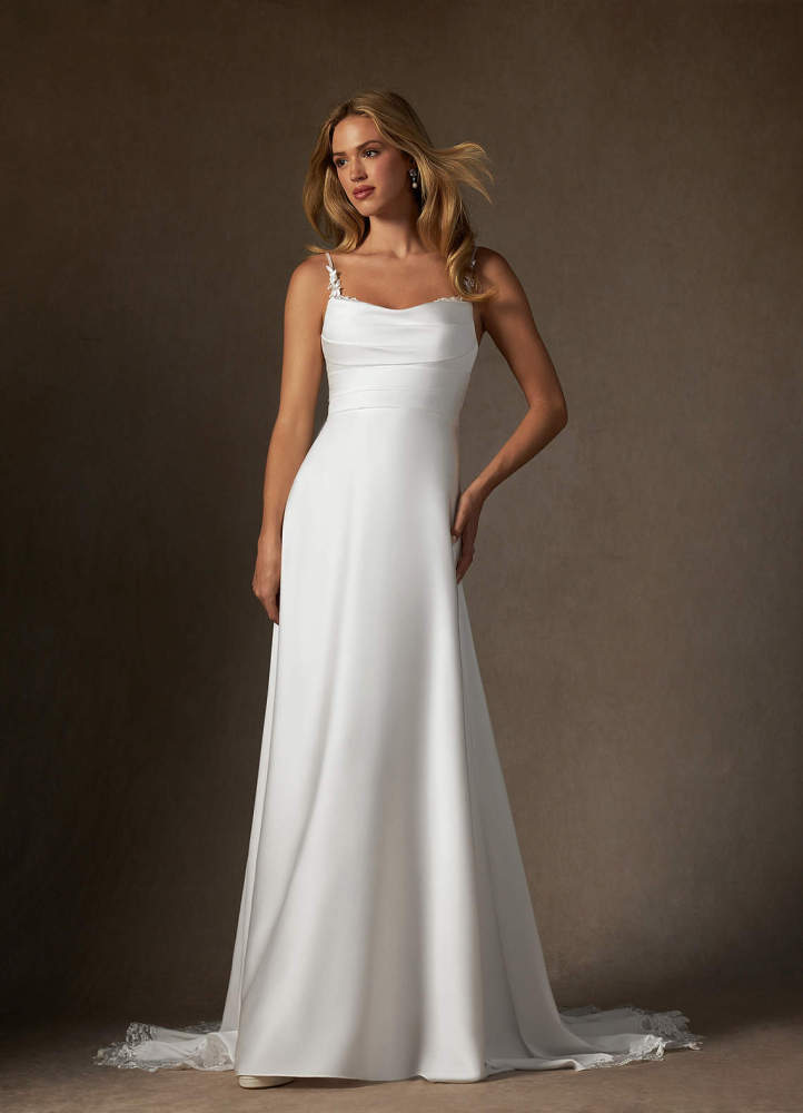elyessen Sable Stretch Diamond White A-Line Lace Stretch Satin Dress