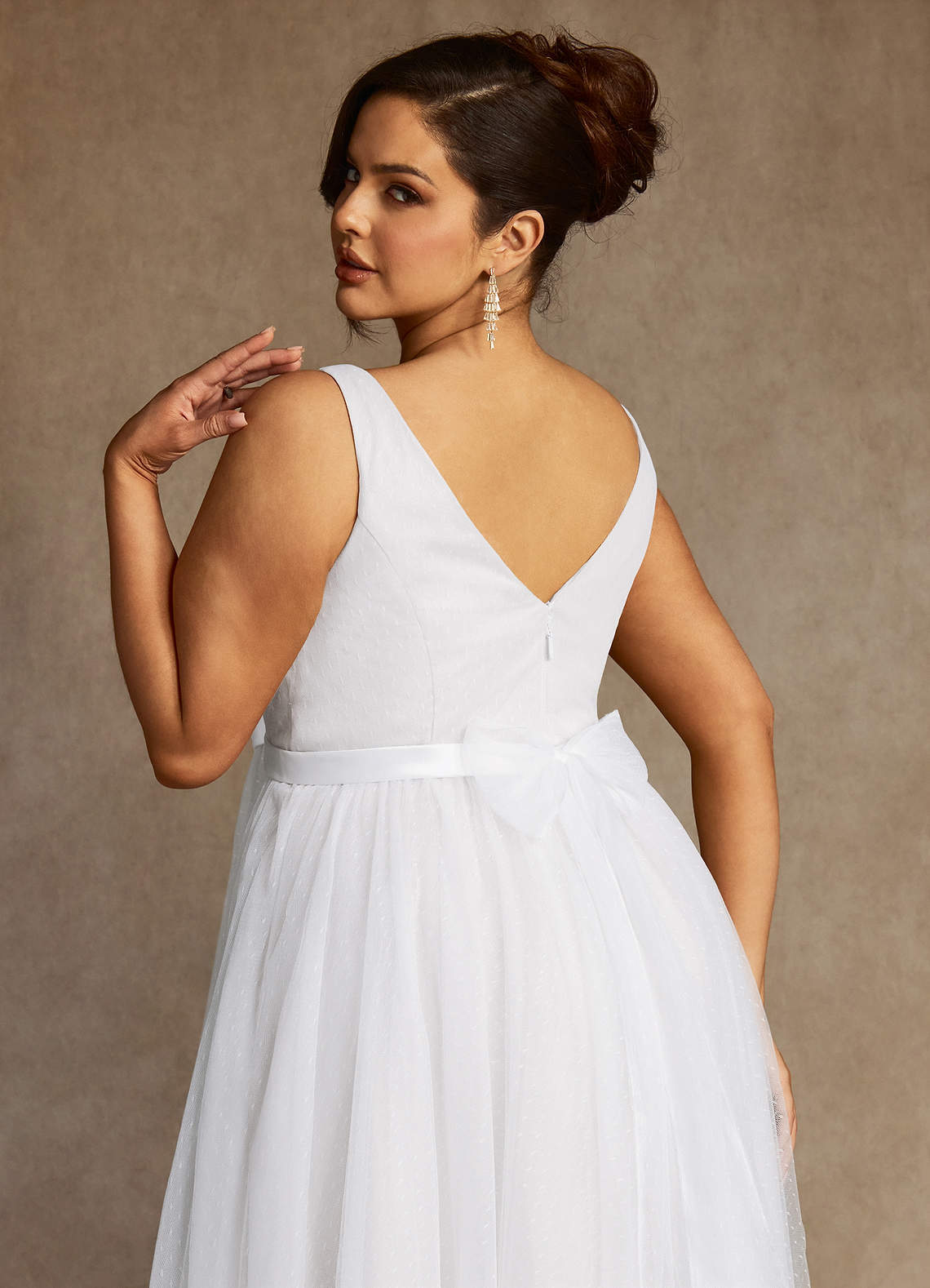 elyessen Windsor Diamond White A-Line Bow Tulle Dress