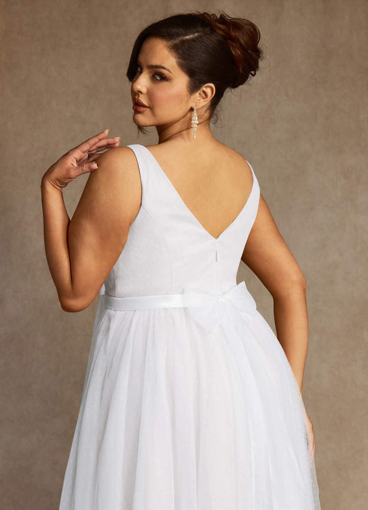 elyessen Windsor Diamond White A-Line Bow Tulle Dress