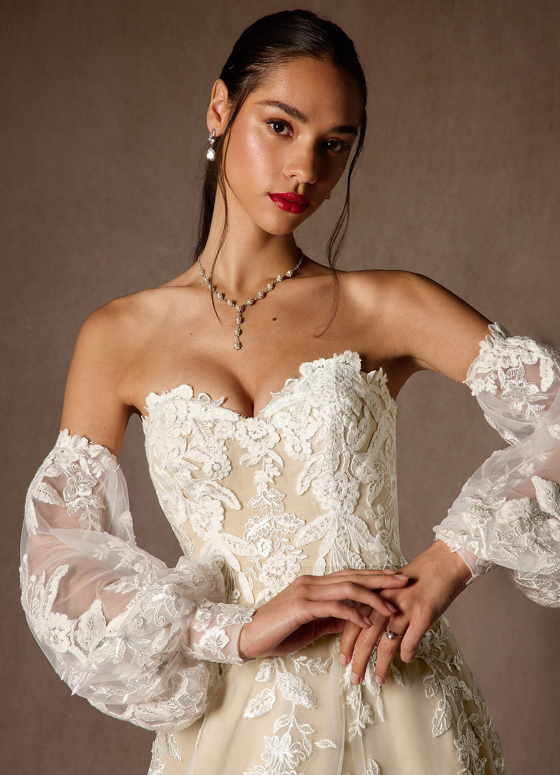 elyessen  Diamond White Ball-Gown Strapless Lace Dress