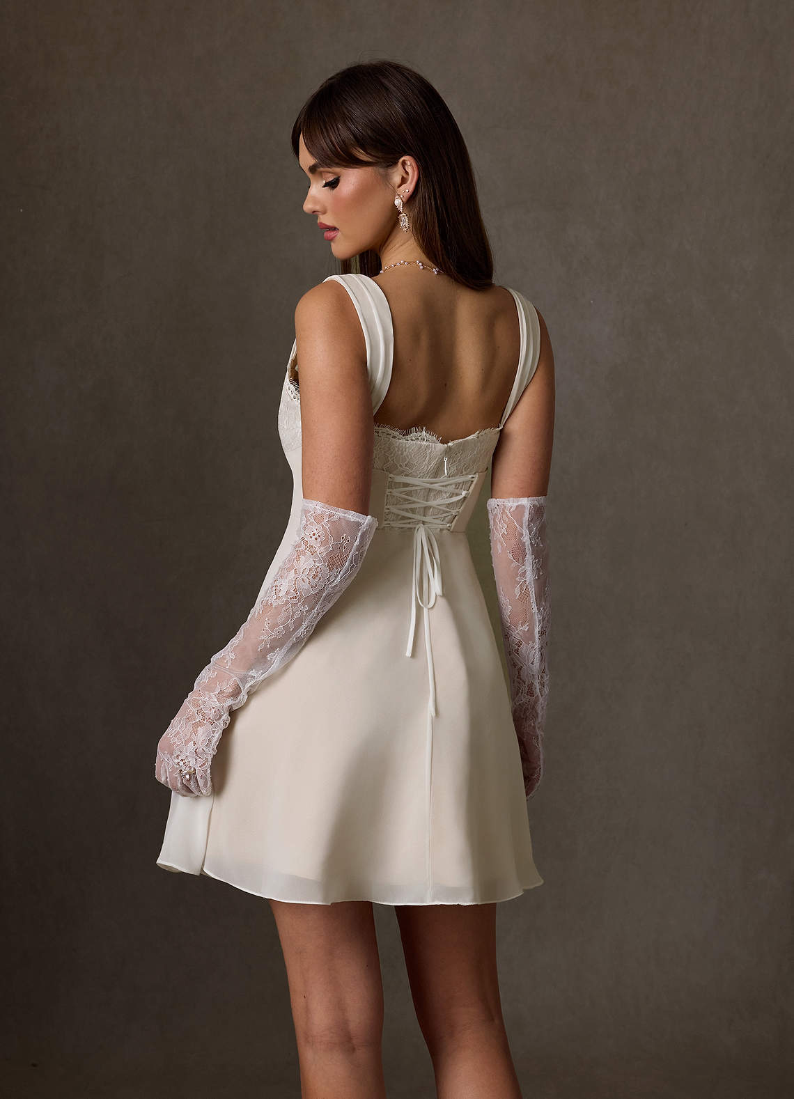 elyessen Scarlette Diamond White A-Line Sweetheart lace Chiffon Dress