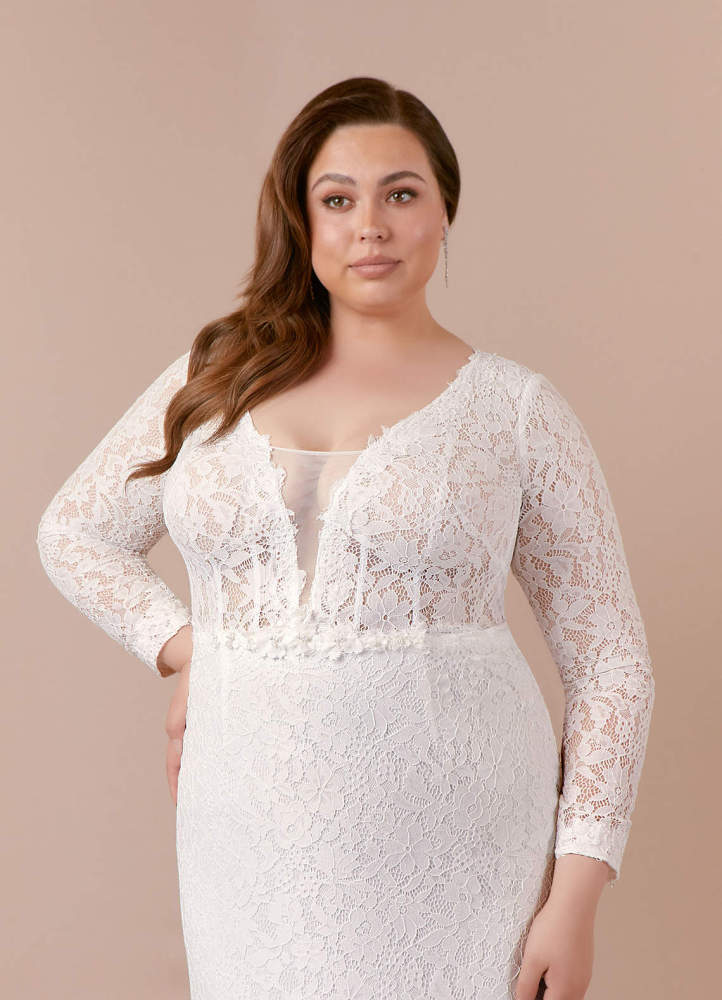 elyessen Indie Cream Sheath V-Neck Tulle Dress