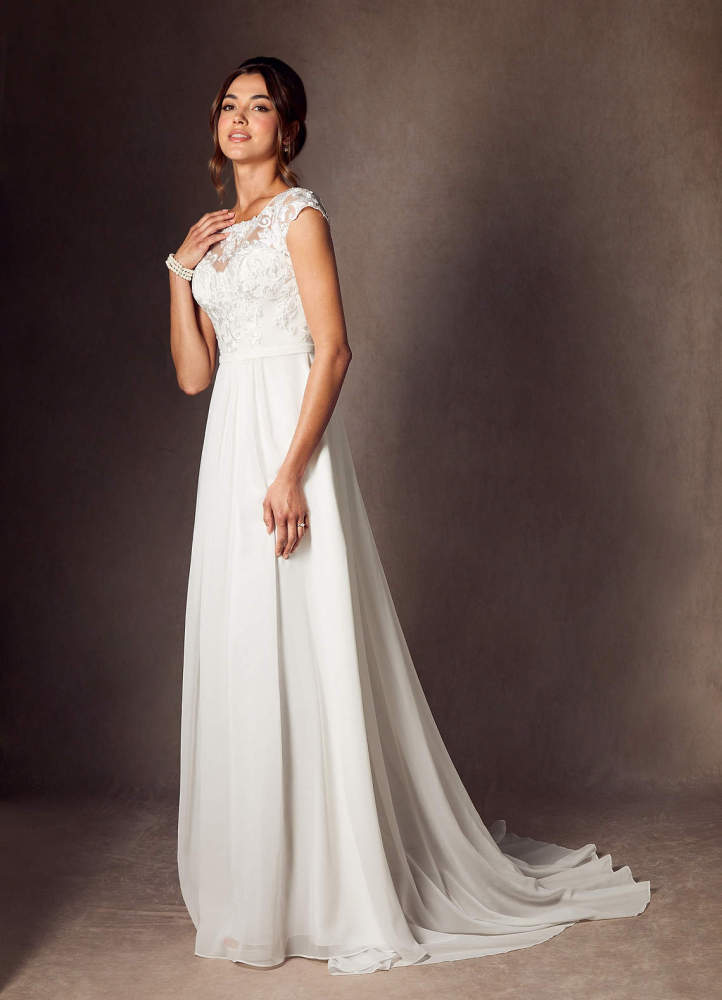 elyessen Brynslee Diamond White A-Line Scoop Sequins Chiffon Dress