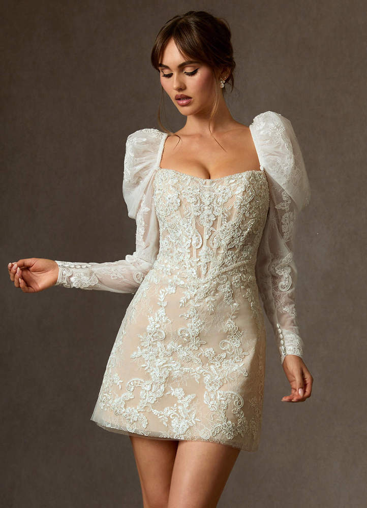 elyessen Diamond White A-Line Strapless Lace Dress
