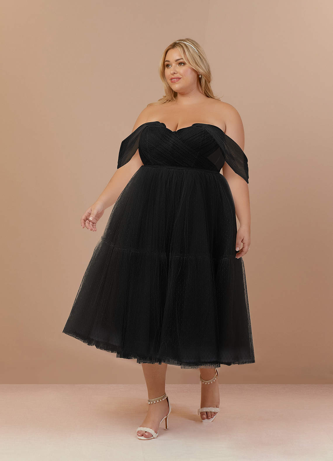 elyessen Vienna Diamond White Champagne A-Line Off-The-Shouler Tulle Dress