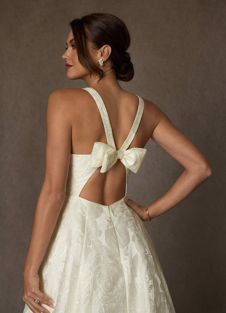 elyessen Olivette Diamond White Ball-Gown Strap Floral Jacquard Dress