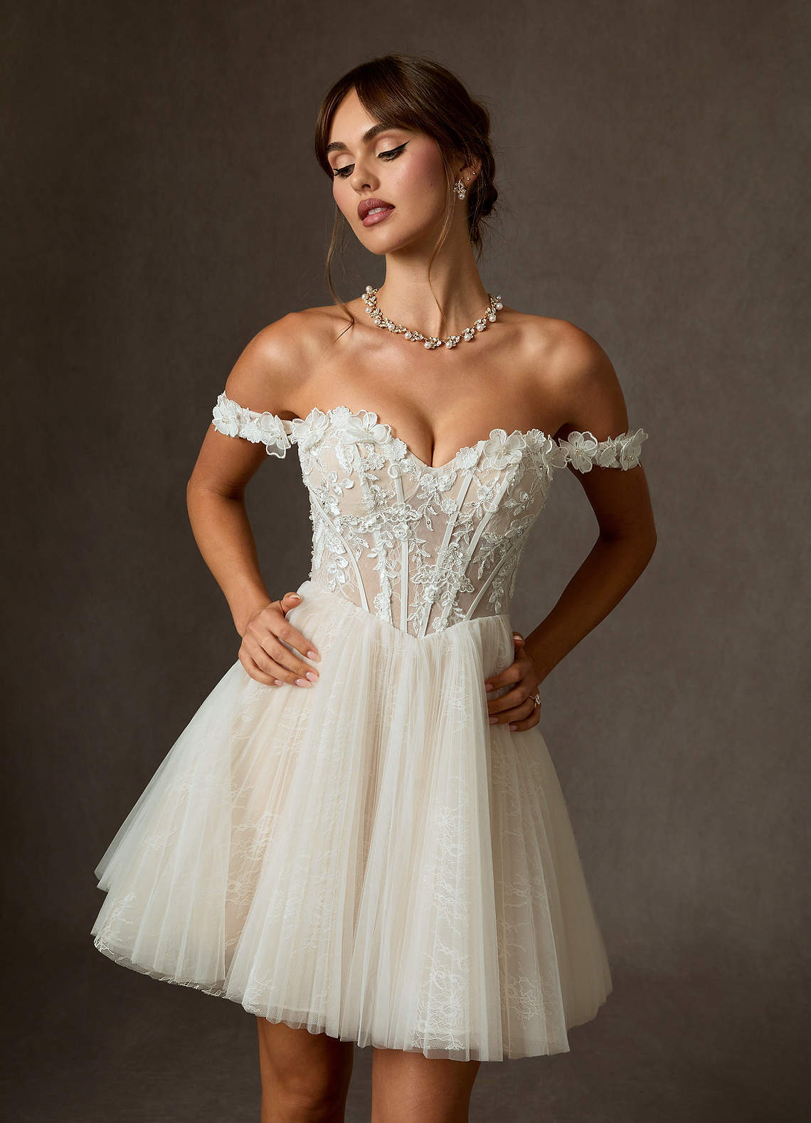 elyessen Sorel Diamond White Ball-Gown Off the Shoulder Lace Dress