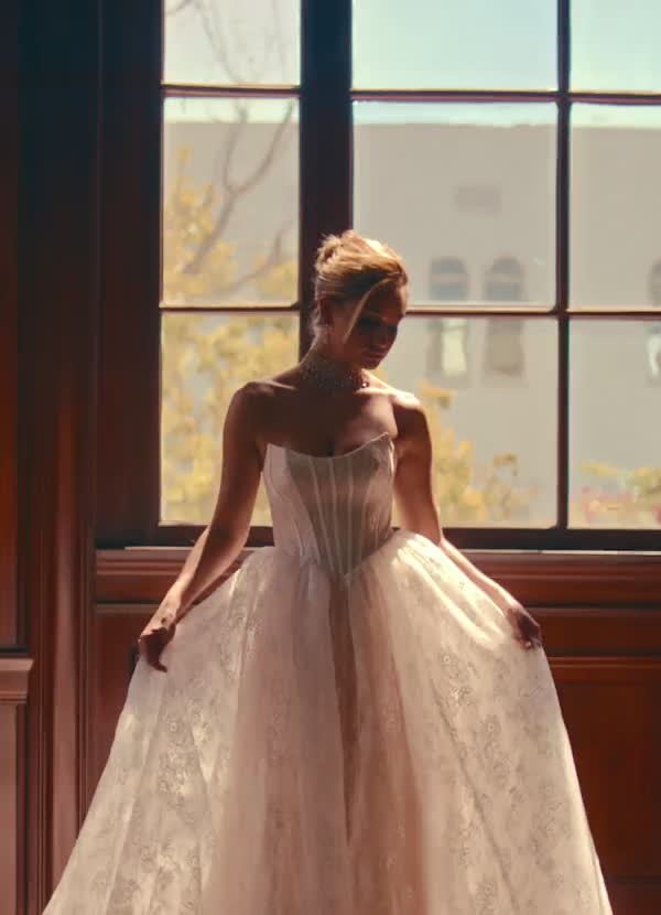 elyessen Demetria Diamond White Ball-Gown Strapless Lace Dress