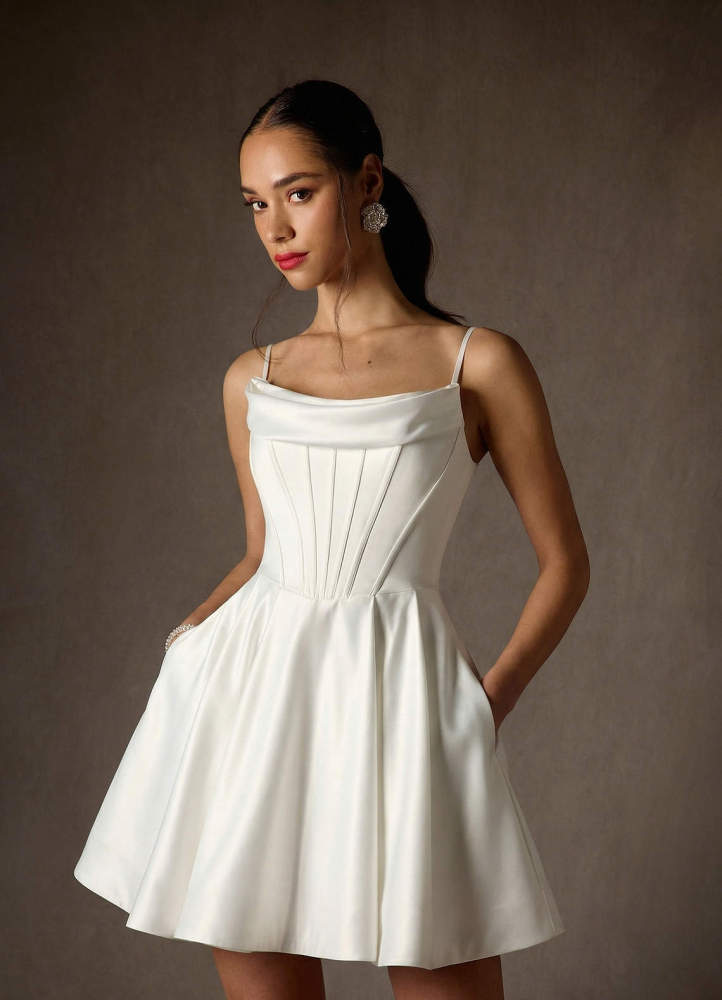 elyessen Kadison Diamond White A-Line Strapless Satin Dress
