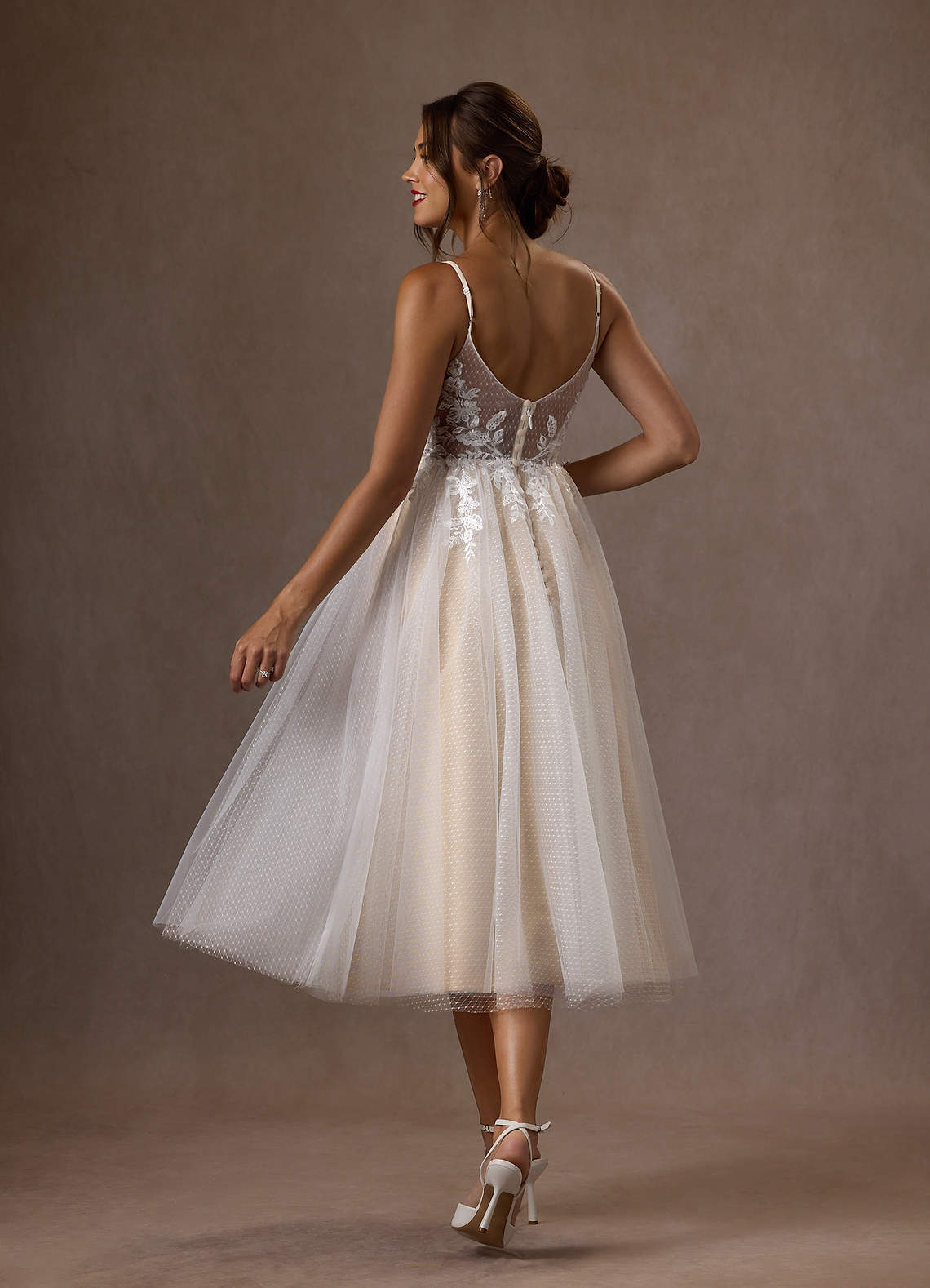 elyessen Liana Diamond White A-Line V-Neck Sequins Tulle Dress