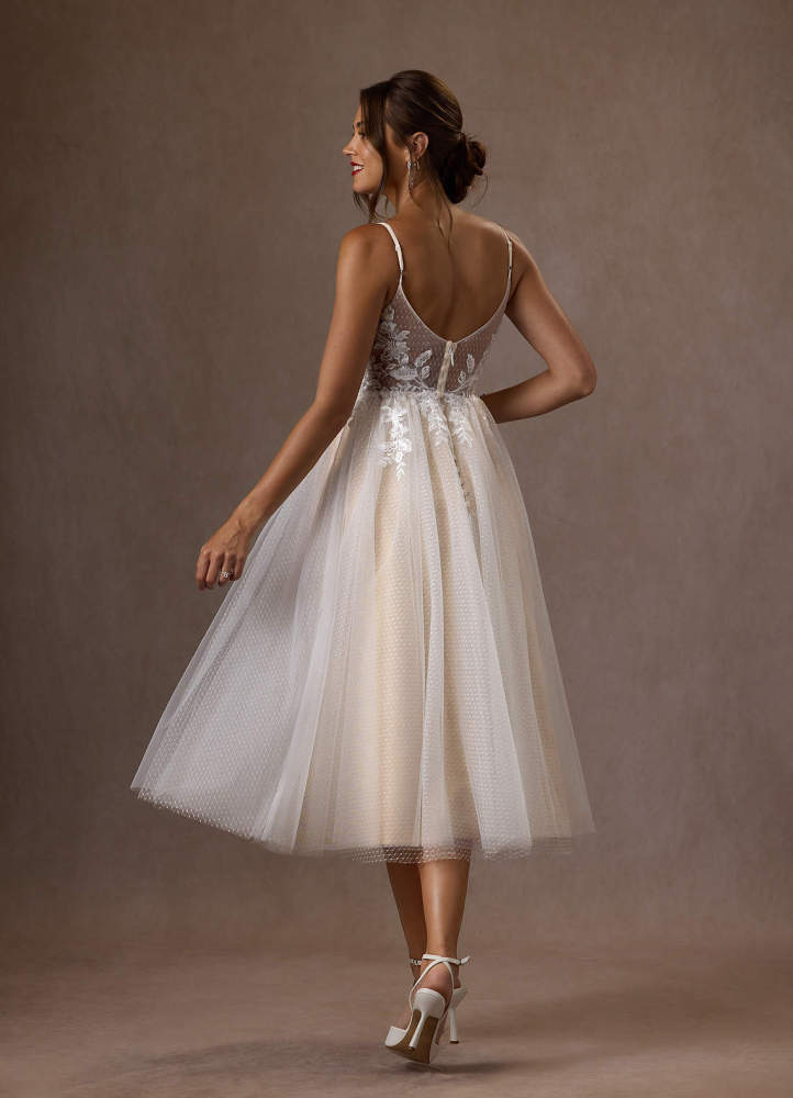 elyessen Liana Diamond White A-Line V-Neck Sequins Tulle Dress