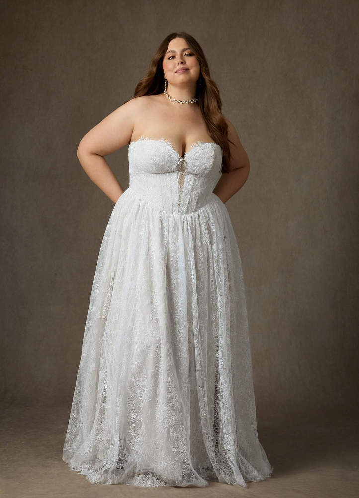 elyessen Lorena Diamond White A-Line Strapless Lace Dress