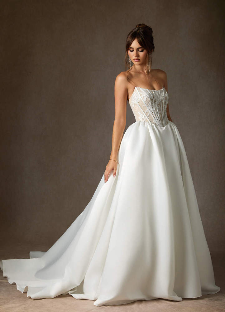 elyessen  Diamond White Ball-Gown Strapless Lace Dress