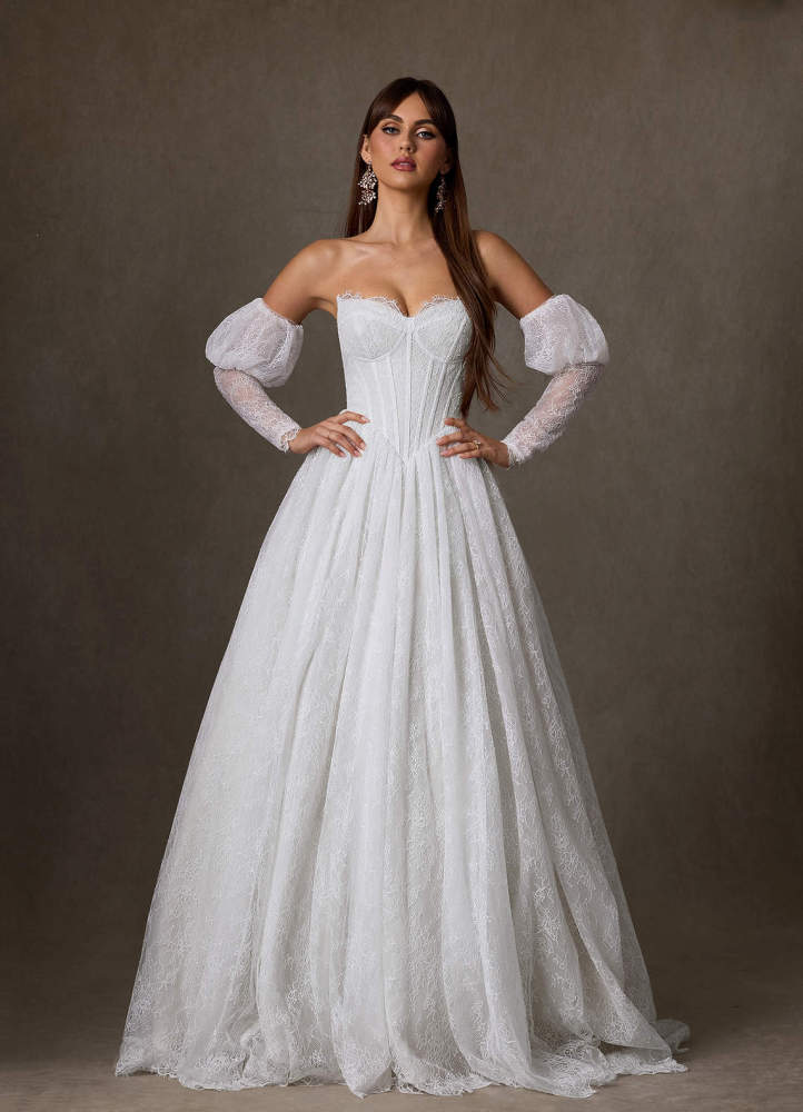 elyessen Sienna Diamond White A-Line Sweetheart Neckline Lace Dress