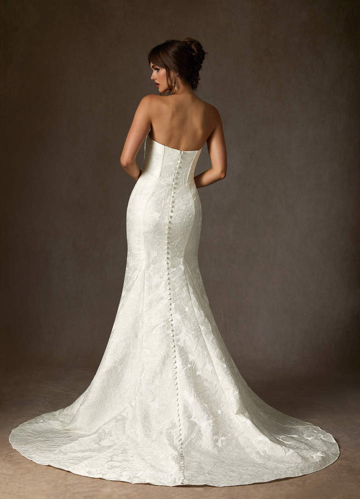elyessen Kristella Diamond White Mermaid Strapless Floral Jacquard Dress